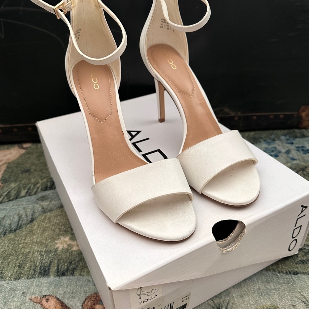 Aldo White Leather Strappy Heels